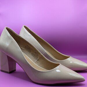 Abound Patent Leather Beige Block Heel Pumps